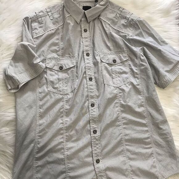 DELETING SOON Various Artists Gray Stripe Shirt Button Down size xl short sleeve - Picture 7 of 15